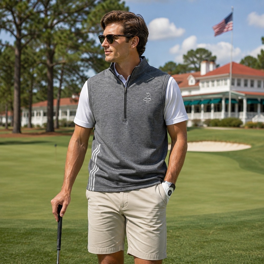 Adidas Mens Pinehurst Golf Vest Sz L Gray Quarter Zip Sleeveless Pullover